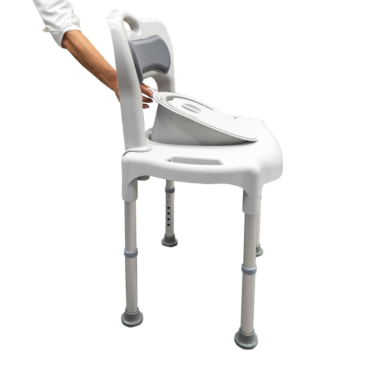 Sedia Comoda per Doccia in Alluminio con Altezza Regolabile – Seduta Ergonomica con Schienale e Braccioli Removibili