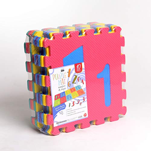 Numbers And Shapes Rubber Eva Foam Puzzle Play Mat Floor. 10 Interlocking Playmat Tiles (Tile:12X12 Inch/9 Sq.feet Coverage). Ideal For Crawling Baby, Infant, Classroom, Toddlers, Kids, Gym Workout #TOP3