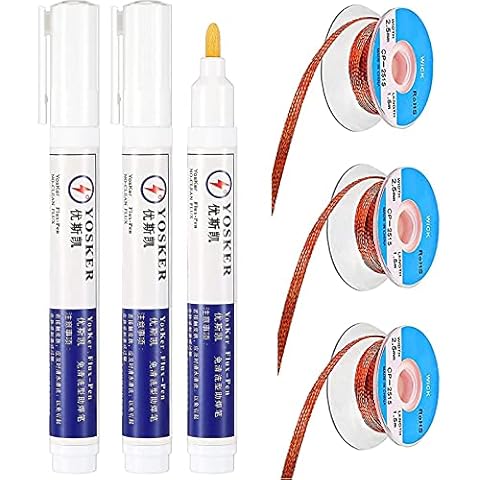 No Clean Soldering Pen and Solder Remover Wick, 0.1 Inch Wide and 59 Inch Long, Solder Braid Wick Liquid Solder Flux for Electronics Welding Repair Tabbing Wire Maintenance Cover