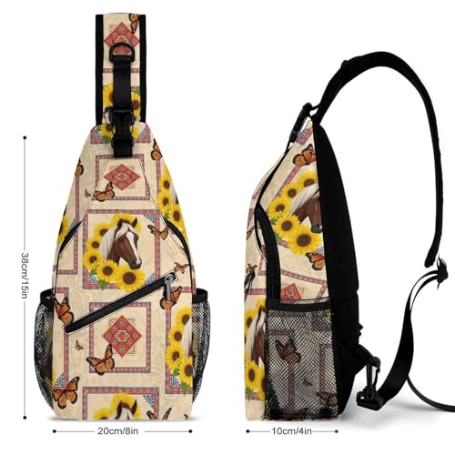 Fashion Chest Bag, Shoulder Bag, Dress Decor Sling Backpack, Casual Day Pack For Travel Shopping Native Sunflower Western Horse2