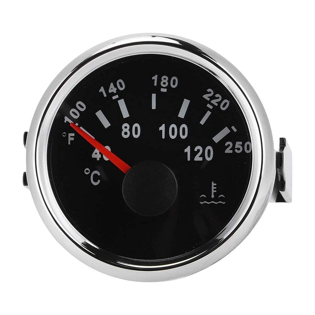 Acouto Marine Engine Water Temperature Gauge 52mm/2in 40-120 ℃ Water Temp Gauge Temperature Meter Temp Meter Kit for Boat Marine RV(Black Dial Silver Cover)