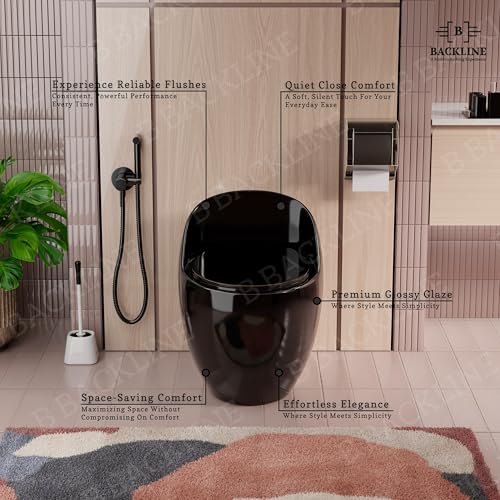 Image of B Backline Ceraimic Siphonic One Piece Western Toilet Commode With In-build 5L Tank /Water Closet /Commode With Soft Close Toilet Seat For Bathroom - S Trap Outlet Is From Floor (Black Glossy)