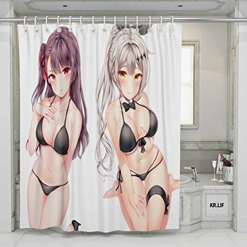 Anime Nude Woman Sexy Artistic Charming Breasts Shower Curtain Attractive Breasts Girl Anime Sexy Naked Nude Woman Bath Curtains For Bathroom Polyester Waterproof Fabric 60x71 Set With 10 Hooks