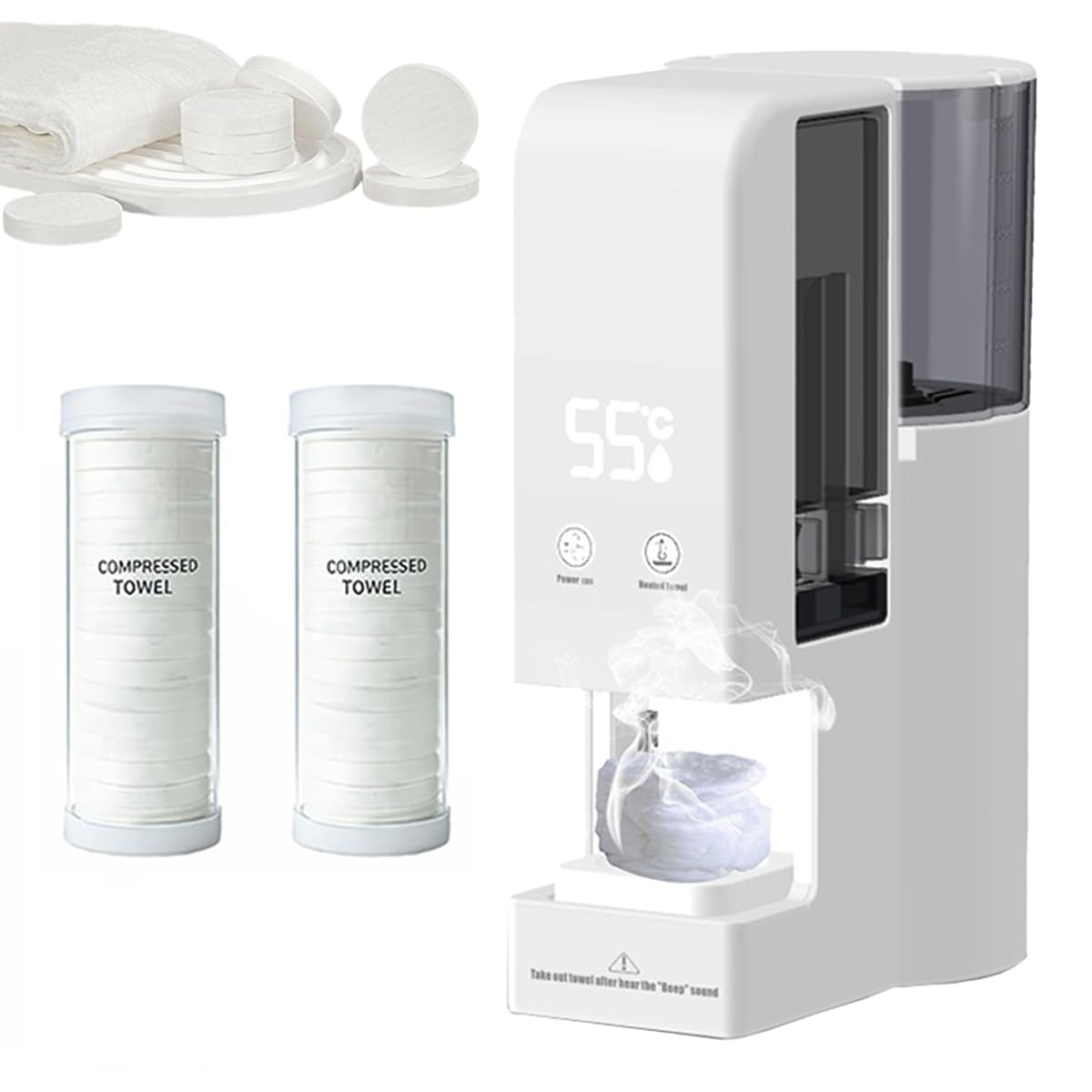 Dispenser per asciugamani caldi, riscaldamento rapido in 5 secondi, temperatura costante di 55 °C, avvisi vocali intelligenti, ideale per spa domestica, cura della pelle e pulizia quotidiana