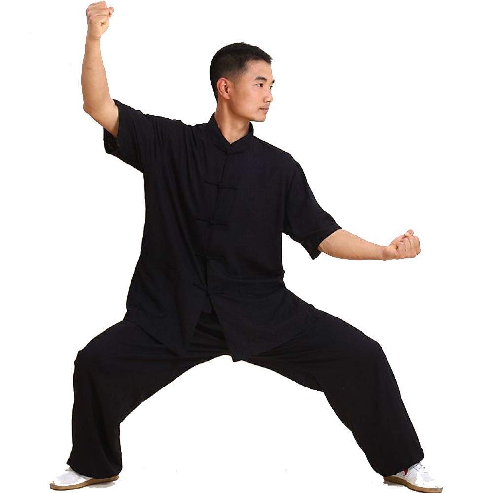 Tai Chi Femme，Homme Tai Chi Uniforme Vêtements Art Wing Chun Shaolin Kung Fu Taekwondo Formation Vêtements Vêtements Femmes D'été Lin Coton à Manches Courtes,Black-XL