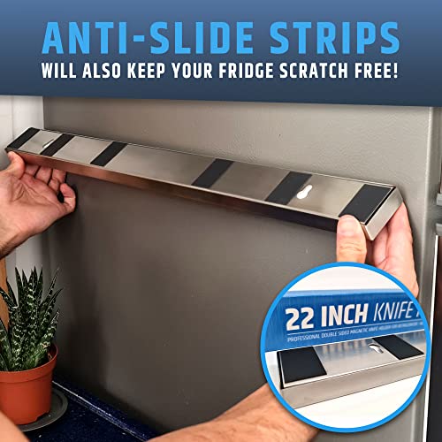 Image of 22 inch Premium Magnetic Knife Holder for Refrigerator (Double-Sided Heavy-Duty Magnets) - Upgraded Strip for Strong Fridge Mount - Clear Up Counter Space - 304 Anti-Rust Stainless Steel (Upgraded Design)
