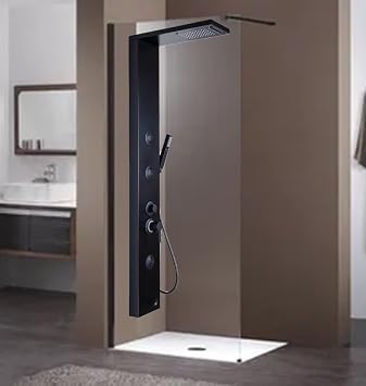 Sam Bathroom Euphrates Black Style Shower Panel, Black, Sprinkler Head, Including Hand Shower and Hanger Apparatus, Multifunctional Bathroom System