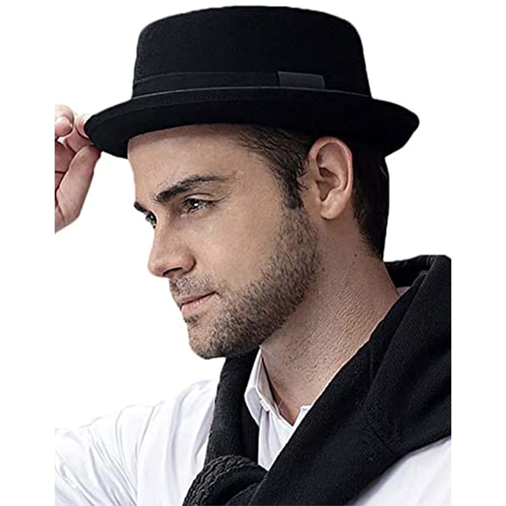 HIMESPORT Kapelusz wieprzowy - męski brązowy wełniany filc Fedora - Heisenberg kapelusz - styl klasyczny - wiosna, jesień - rozmiar M (58cm)