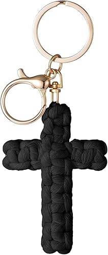 Black Macrame Cross Keychain