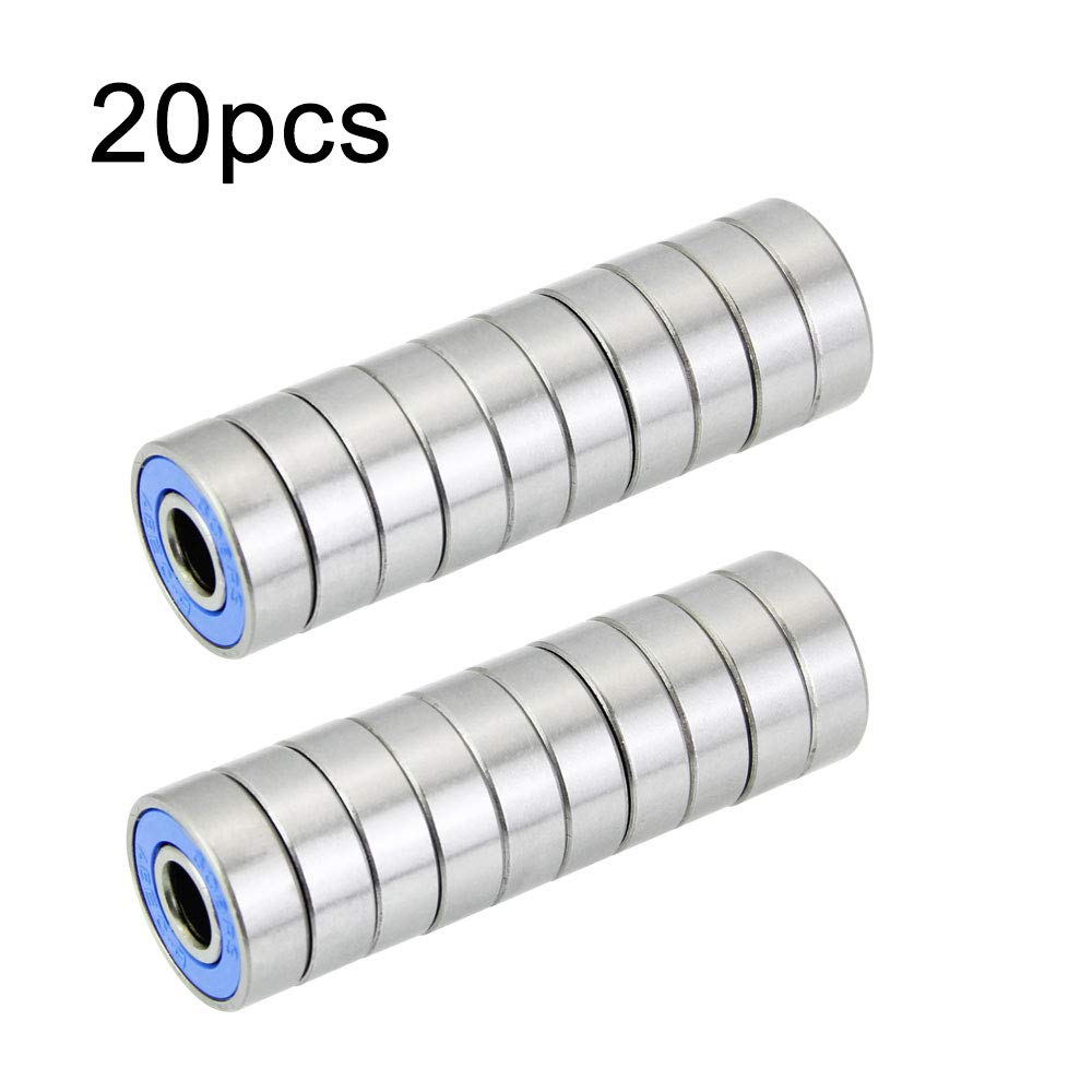 20 Pezzi Cuscinetto a Sfere 608RS in Metallo Mini Cuscinetti per Pattini Rollerblade Skateboard (8mm x 22mm x 7mm, Blu)