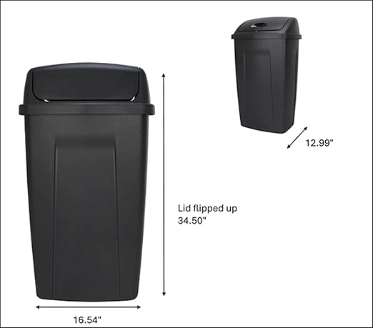 Cubo de Basura Plástico de 13 Galones con Tapa Oscilante, Negro miniatura 5