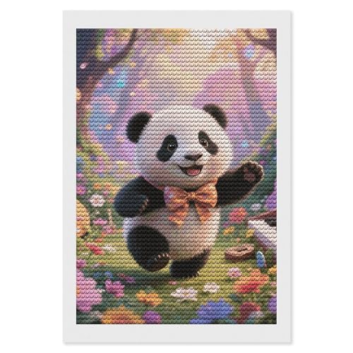Broderie diamant panda fait main mosaïque strass ronds toile de décoration murale maison