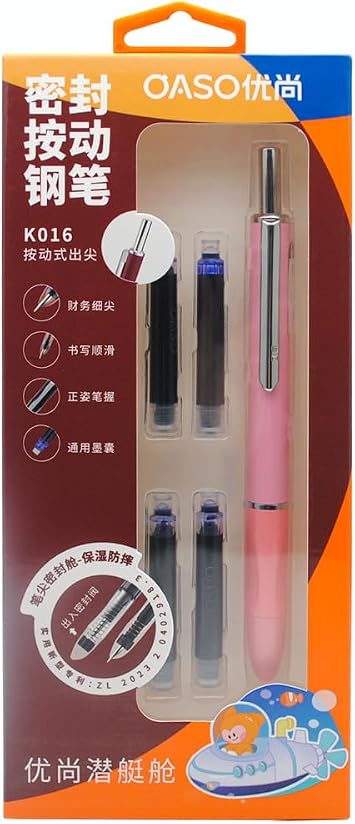 OASO K016 قلم حبر قابل للسحب 0.5 مم مع خراطيش حبر أزرق 4 قطع كتابة سلسة لطلاب المدارس كورال وردي