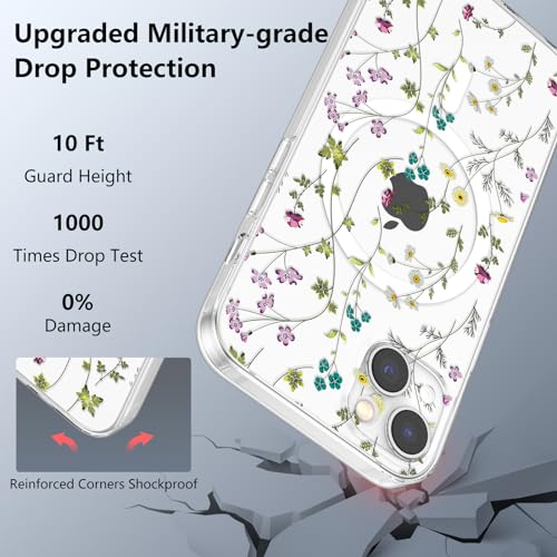 RALEAVO for iPhone 14 Case Compatible with MagSafe Clear Floral Cover with Flower Branch Pattern for Girls Women Slim Cute Hard Back Shockproof Phone Case for iPhone 14,Transparent by RALEAVO - Image 4