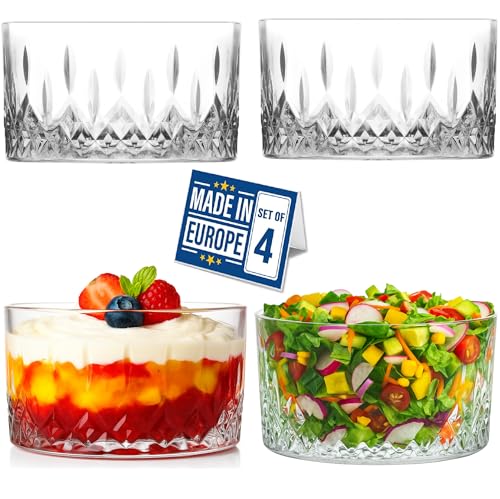 NORDIC SCHILLER Juego de 4 cuencos de postre de cristal de alta calidad, 260 ml, 100 % libres de burbujas, cuencos de postre, cuencos de postre, cuencos para servir frutas, cuencos de postre