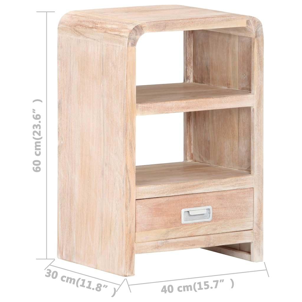 Comodino in legno massiccio di acacia, 40 x 30 x 60 cm, bianco