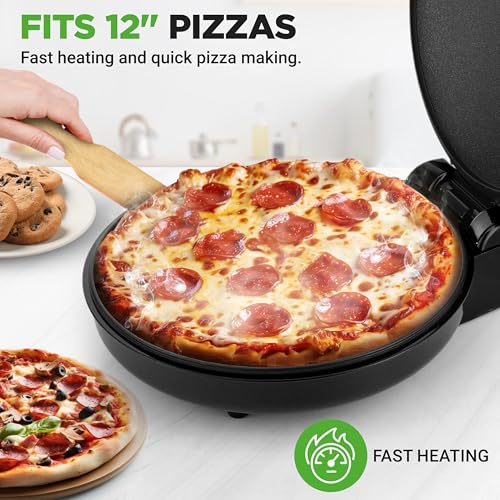 NutriChef Countertop Pizza Maker | 1500W Non-Stick Electric Pizza Cooker | Make 12" Personal Pizzas, Eggs, Toast, Quesadillas & More | Cool-Touch Handles & Space Saving | Temp Range 175-400°F | Black image 3