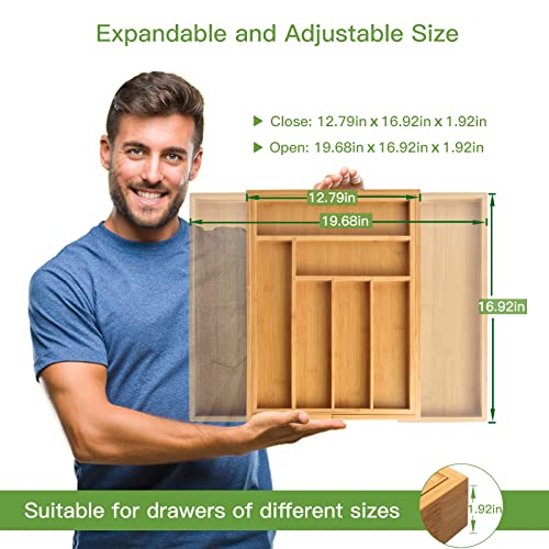 Pipishell Bamboo Expandable Drawer Organizer For Utensils Holder, Adjustable Cutlery Tray, Wood Drawer Dividers Organizer For Silverware, Flatware, Knives In Kitchen, Bedroom, Living Room #TOP3