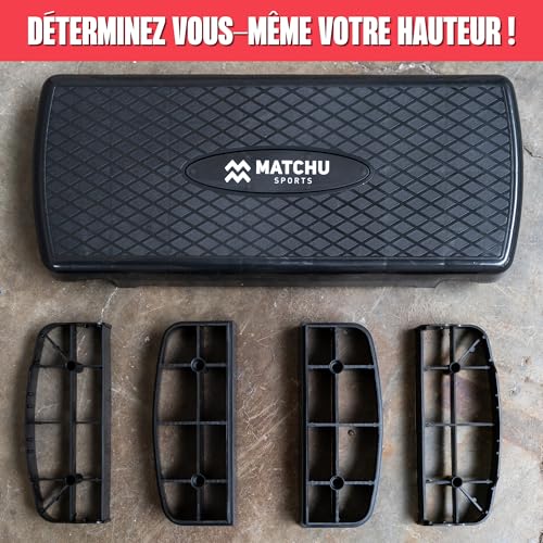 MATCHU - Step Fitness Reglable - Réglable en Hauteur 9 et 14 CM - Poids maximum : 200 KG - Surface Antidérapante - Plastique - Noir – vue 2