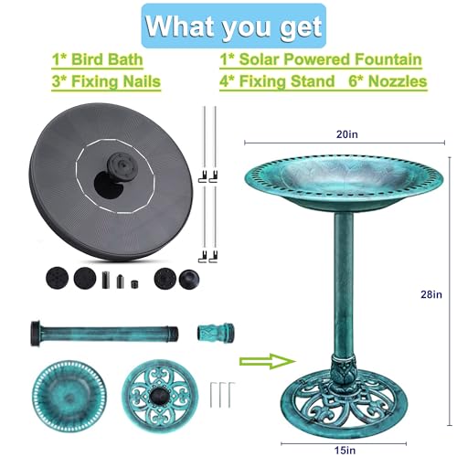 Aslanka Banho Externo para Pássaros com Fonte Solar - Verde, 71 cm de Altura, Diâmetro de 50 cm, Ali