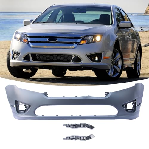 HWANHUI Front Bumper Cover for Ford Fusion 2010 2011 2012,Primered Car Bumper with Fog Lights w/o Sensor Holes. Heavy Duty Crash Protector Replacement OEFO1000650/ AE5Z17D957BAPTM