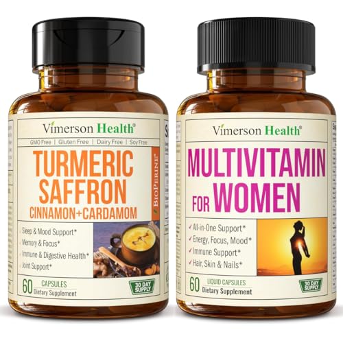Vimerson Health Turmeric Saffron & Women’s Liquid Multivitamin – Mood, Energy & Joint Wellness Bundle for Women