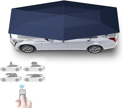 Fully Automatic Car Tent Umbrella, Car Roof Top Sun Shade Cover with Remote Control, Retractable Folding Movable Carport Pop Up Shelter, Waterproof All Weather Car ProtectionNavy Blue, 5.2m