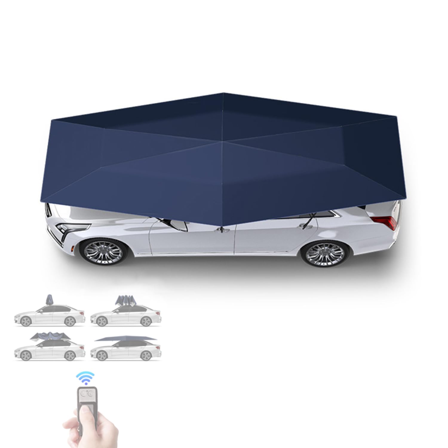 Automatic Folding Car Roof Cover Umbrella Tent, Movable Carport Retractable Large Car Shelter Outdoor Shed Sun Shade Cover with Remote Control and Carrying Bag (Navy Blue, 4.2m) : Automotive