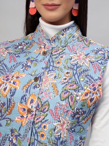 Image of Ravaiyaa - Attitude is everything Women's Floral Printed Reversible Quilted Jacket Coat Blazer Jacket Sleeve Less Waistcoat
