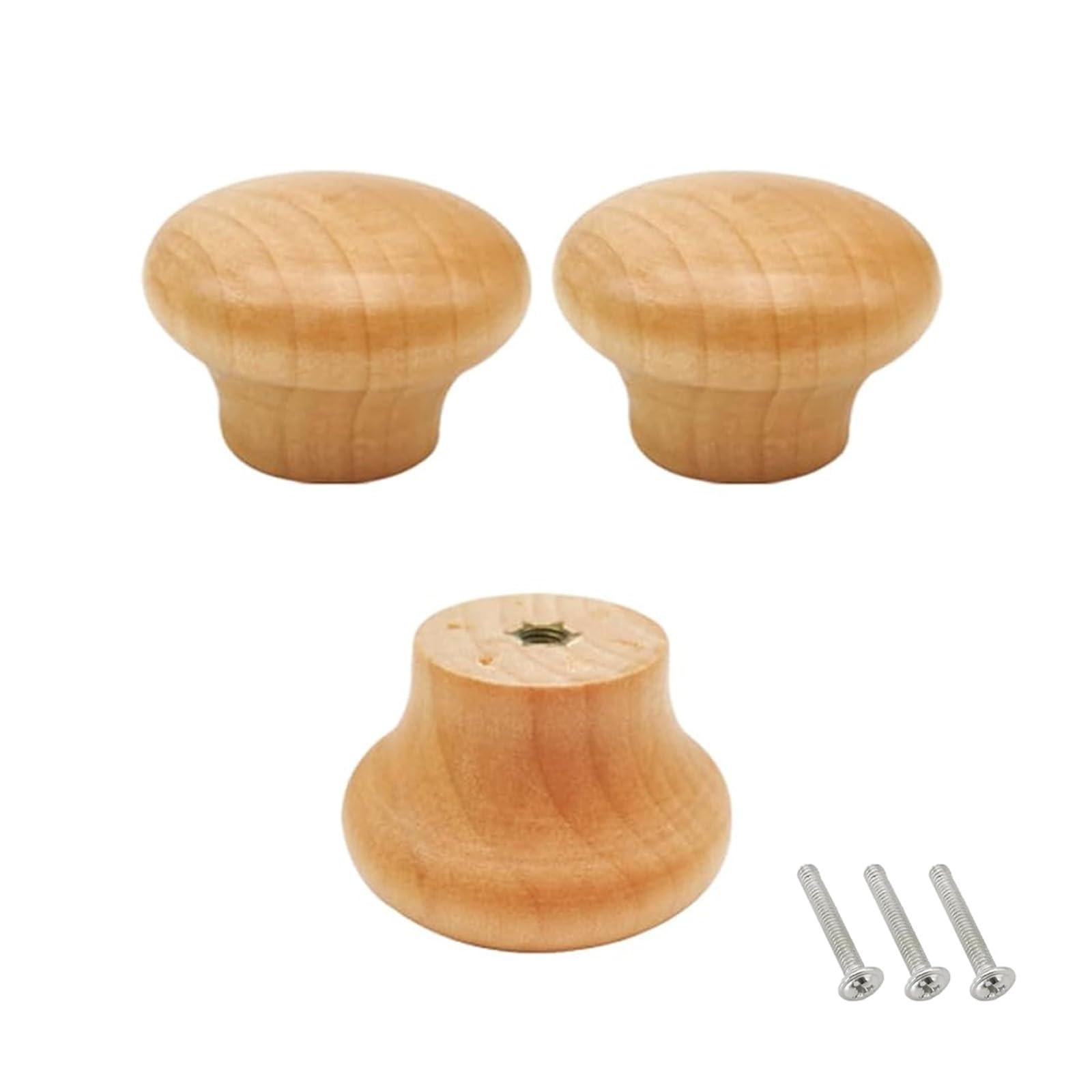 Plorede 3Pcs Wooden Drawer Knobs, Wooden Door Knobs, Round Cabinet Handles with Screws, Door Pull Handles Cupboard Handle Knobs for Kitchen Cupboards, Chest of Drawers, and Wardrobe Doors