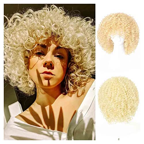 Perruque Afro Curly synthétique sans colle 10 pouces blonde