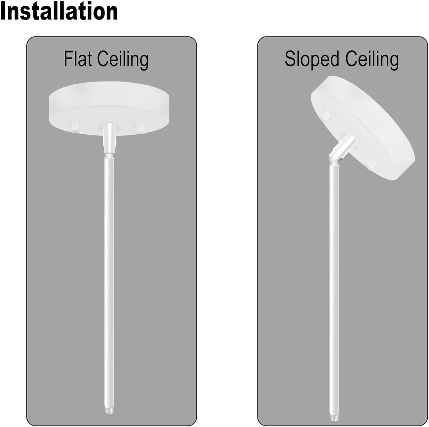M10 Threaded Extension Rod with Sloped Ceiling Adapter Kits for Pendant Light, Island Lighting, White
