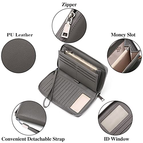 Goiacii Womens Wallet Rfid Blocking Leather Zip Around Wallet Large Capacity Long Purse Credit Card Clutch Wristlet #TOP4