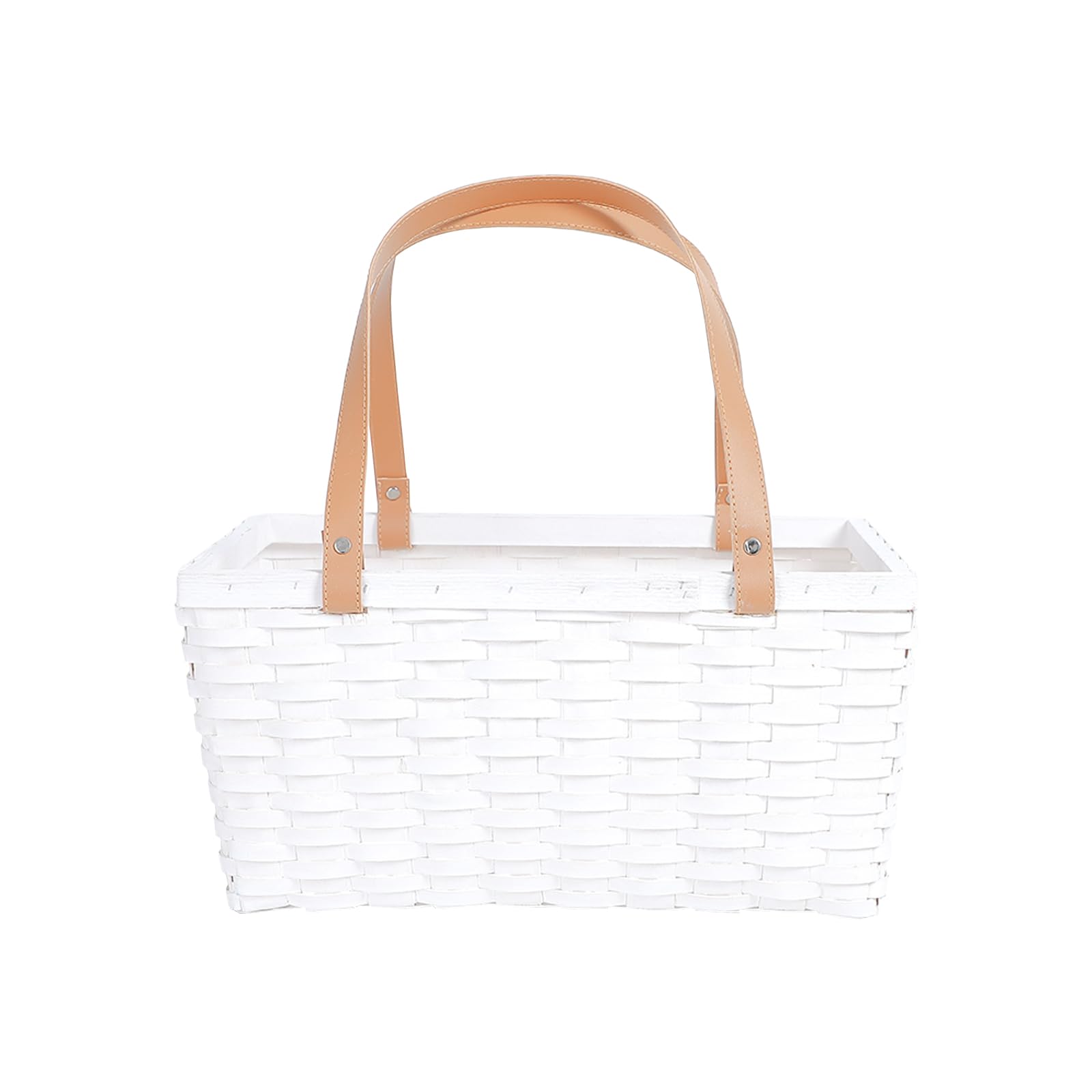 Cesta de picnic, cesta de madera blanca con asas dobles para almacenamiento, camping, fiesta