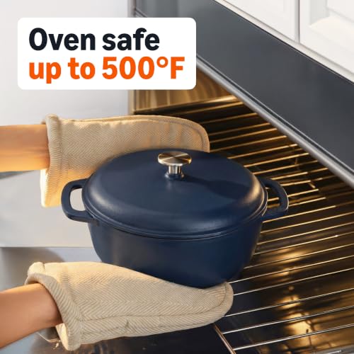 Image of Amazon Basics Enameled Cast Iron Dutch Oven Pot with Lid, Round, Dual Handles, Heavy-Duty, Oven Safe for Stews, Roasting, Baking,6-Quart, Matte Navy