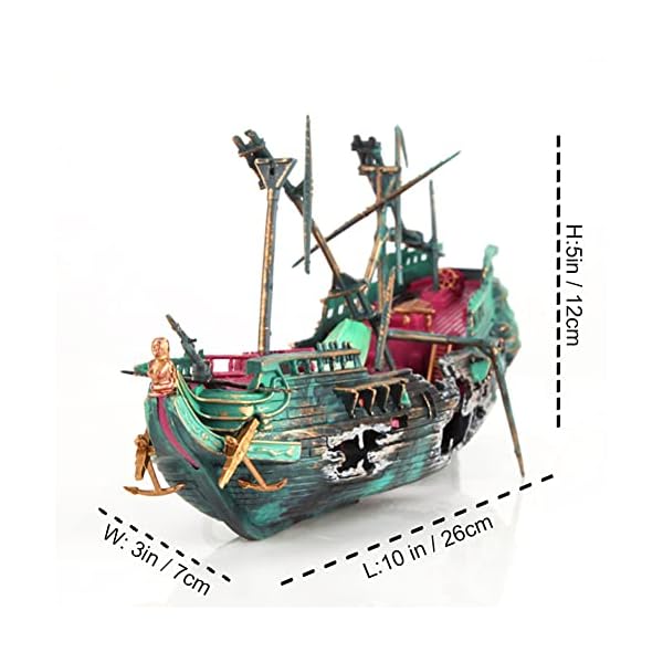 SLOCME Aquarium Shipwreck Decorations - Air Bubbler Sunken Ship Ornament, Fish Tank Air Action Aerating Decorations - Image 4