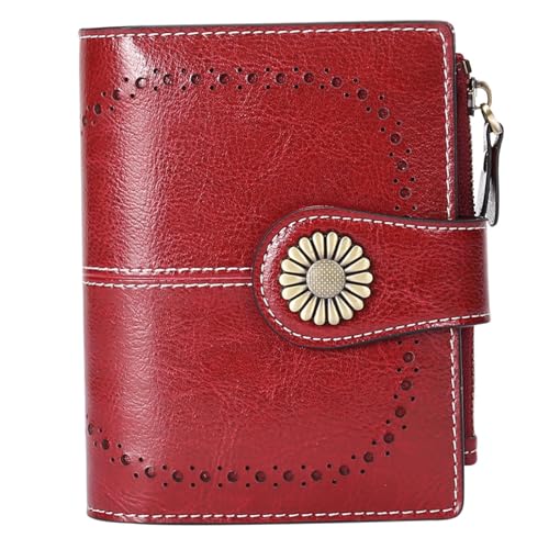 1PC Small Wallets Woman Portable Leather RFID Blocking Wallet Red with Slots & Zipper Coin Pocket for Women