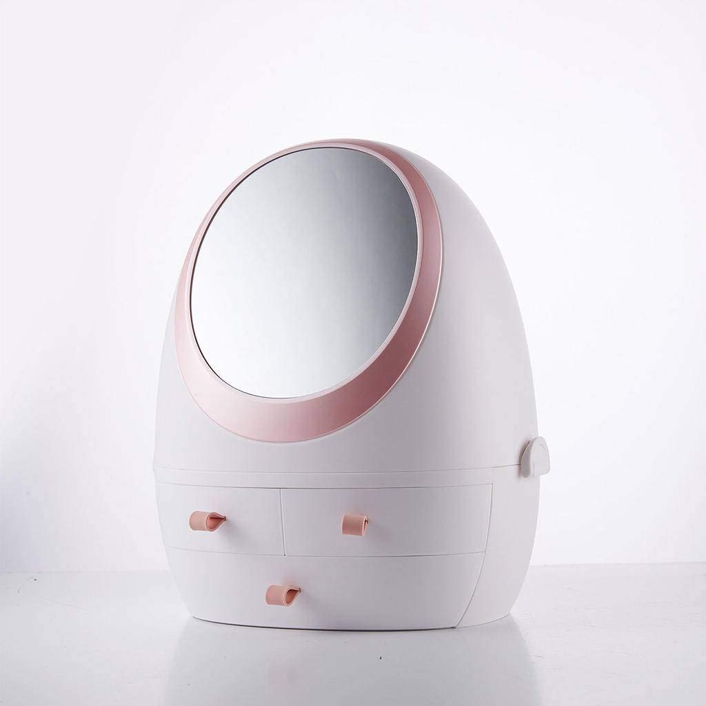 360 Rotating LED Mirror Makeup Organizer, Desktop Storage Box Skin Care Products Lipstick Display Case For Dresser-White Mirror