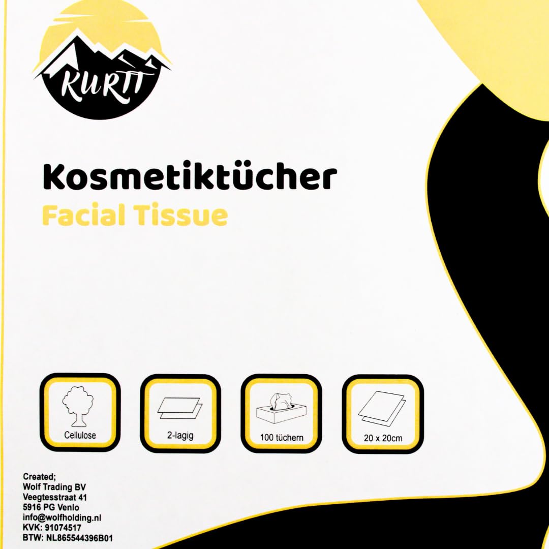 KURTT Kosmetiktücher (4.000 Stück) 2-lagig Taschentücher im Karton, Cellulose Papiertaschentücher, 40 Boxen x 100 Gesichtstücher, mit FSC und EU Ecolabel