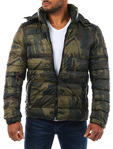 Young & Rich Herren Camouflage Stepp Winter Jacke mit Kapuze Tarn Militär Optik Look Warm gefüttert JK-455, Grösse:S, Farbe:Camouflage