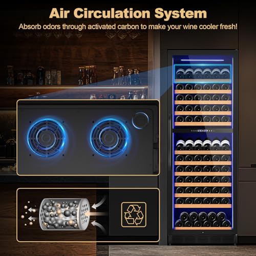 Image of 24 Inch Dual Zone Wine Cooler Refrigerator, Large Capacity Freestanding /Built-in Upgraded Professional Wine Fridge with Powerful Compressor, Advanced Cooling System, Quiet Operation, Black