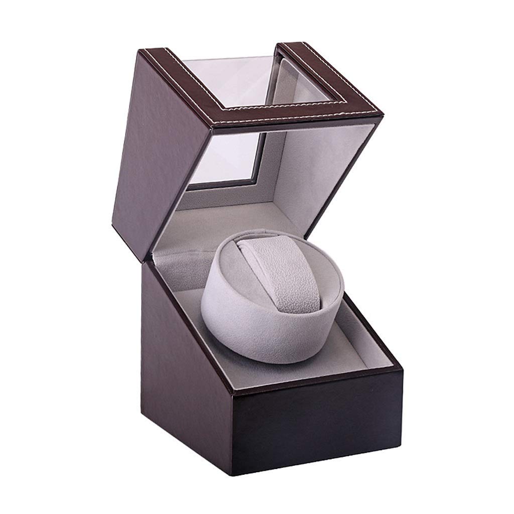 WMYYZYQ single automatic watch winder,3 mode and mute motor,pu and wooden watch box,Brown-A