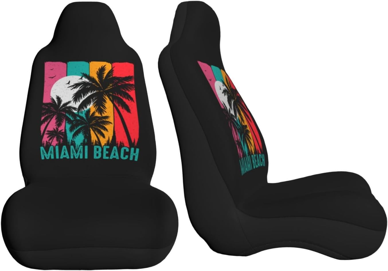 Miami Beach Summer Car Seat Covers Front Seat Covers Protector Car Interior Decor Set of 2 Fit Most Car Seat Covers for Car SUV Truck Sedan