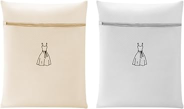 2 Pieces Double Thickening Washing Machine Bags, Reusable Laundry Bags for Washing Machines, Laundry Bag with Hidden Zip, Beige and White, 40 x 50 cm