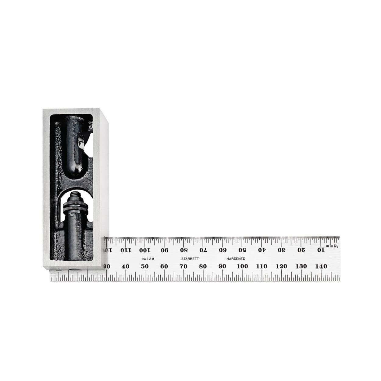 Starrett Reading Double Square with Satin Chrome Finish and Hardened Blade - 150mm Blade Length, 1/2mm Graduations - 13MC