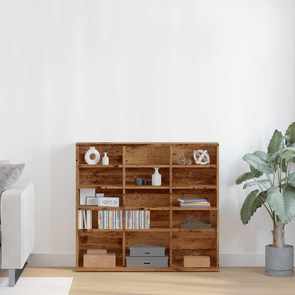 Scaffale per CD, effetto legno anticato, 100 x 23 x 89,5 cm, con molto spazio e scomparto aperto, scaffale versatile per soggiorno, ufficio e camera da letto, robusto mobile per supporti