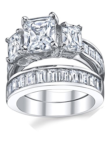 Metal Masters 2 Carat .925 Sterling Silver Radiant Cut Cubic Zirconia CZ Women's Engagement Ring Set Sizes 4 to 113