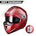 AHR Motorcycle Helmet Dual Visor Modular Flip up Full Face Helmet DOT Approved - AHR Helmet Run-M for Adult Motorbike Street Bike Moped Racing (Red, M)