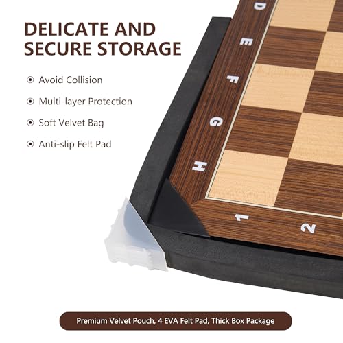 Wooden Chess Board 16 Inch - Professional Tournament Chessboard Only, Premium Wood Board Game with Notation, Scratch-Resistant UV Coating, Portable Table Chess Board No Pieces with Gift Package