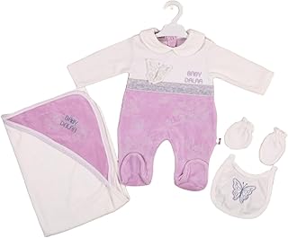 4-Piece Baby Layette Set Butterfly Design with Romper, Blanket, Bib and Mittens